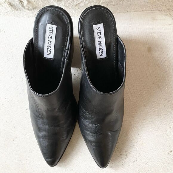 STEVE MADDEN Savina Western Black Leather Pointed Toe Mules‎ MSRP $100 Size 10M - Picture 3 of 7